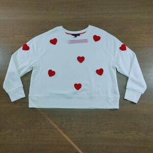 Jane + Delancey White Sweatshirt Red‎ Hearts Crew Neck Pullover Top Large